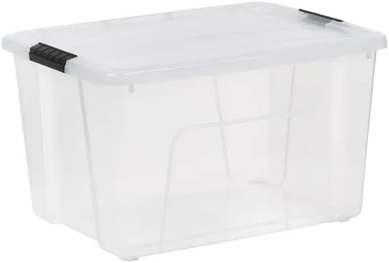 (2 pack 60 Qt. Clear Plastic Storage Bins with Latching Lids – 22” x 16” x 12” Stackable Storage Containers for Home Garage Closet &amp Office Organization