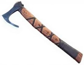 Handmade Viking Battle Axe - Wooden Handle with Rope Wrap Hand-Forged Steel Blade.