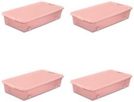Sterilite 12 Pack Wheeled Under Bed Storage Container 56 Qt Plastic Bin w/Latching Lid for Organization - Clothes &amp Shoes Organizer Pearl Blush Tint