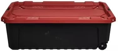57-Gallon Storage Tote with Wheels in Black and Red TY05031