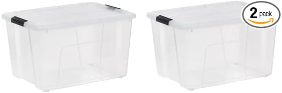 (2 pack 60 Qt. Clear Plastic Storage Bins with Latching Lids – 22” x 16” x 12” Stackable Storage Containers for Home Garage Closet &amp Office Organization