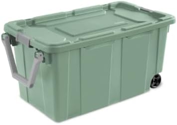 2PCS 40 Gallon Industrial Tote Plastic Storage Bins Wheeled Large Storage Box Set Green