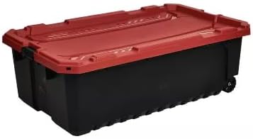 57-Gallon Storage Tote with Wheels in Black and Red TY05031