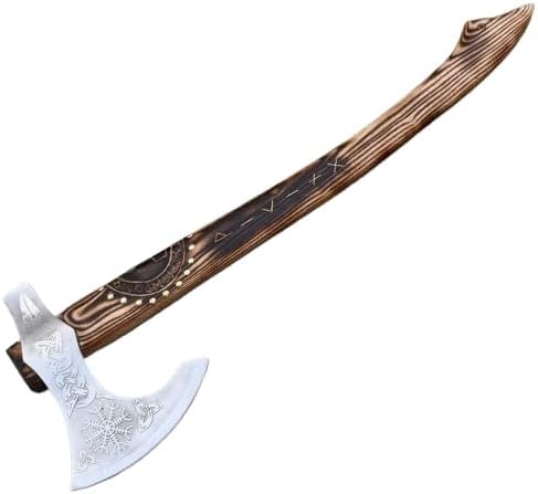 24-Inch Viking Battle Axe Hand Forged 5160 High Carbon Steel Blade Engraved Wood Handle Decorative Norse Design Viking Axe