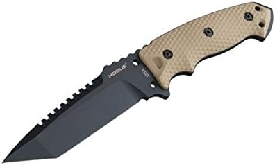Hogue EX-F01 5.5” A2 Tanto Blade w/ Broad Rear Saw Teeth Black Cerakote Finish G10 Frame Fixed Knife FDE - Flat Dark Earth - 35127