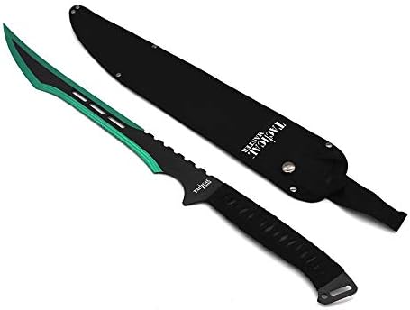 24 Inch Decorative Stainless Steel Machete with Nylon Carrier – Chinese Dao Style Fixed Blade for Camping Outdoor Activities Collections and Gifts - Green