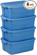 CX Rugged Tote 10-Gallon Heavy Duty Storage Bins with Lids Stackable Plastic Storage Bins with Weather-Resistant Design Home Organization 4 Pack (8.8H x 24.2W x 16.2D)