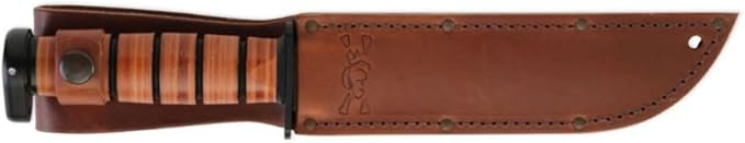 KA-BAR Dog's Head Utility Knife Fixed Blade Knife 7 Clip Point 1095 Cro-Van Black Blade Stacked Leather Handle Black/Brown