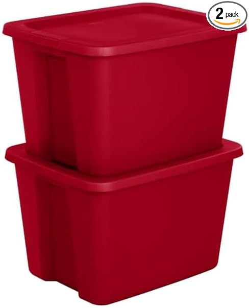 18 Gallon Storage Container Red Durable Plastic Tote Box with Secure Lid Stackable Organization Solution for Home (Pack of 2)