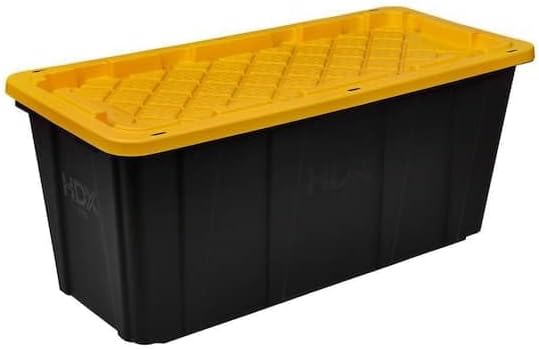 57 Gallon Tough Storage Tote with Snap-On Lid Black with Yellow Lid Stackable
