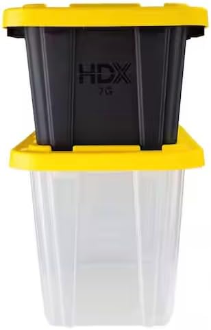 Heavy Duty Storage Tote Container Clear with Yellow Lid 9 Gallon Capacity Tough Plastic Construction