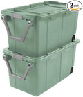 2PCS 40 Gallon Industrial Tote Plastic Storage Bins Wheeled Large Storage Box Set Green