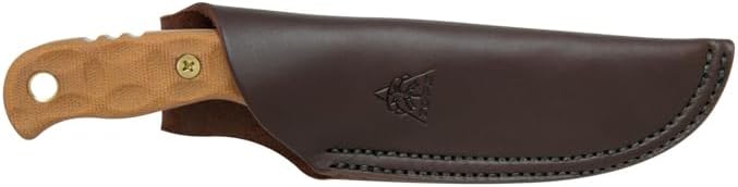 TOPS Knives Tex Creek 69 Full Tang Fixed Blade- Coyote Tan Coating Blade Finish- Brown Leather Sheath w/Belt Loop (Tan Canvas Micarta Handle)
