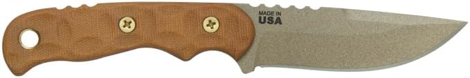 TOPS Knives Tex Creek 69 Full Tang Fixed Blade- Coyote Tan Coating Blade Finish- Brown Leather Sheath w/Belt Loop (Tan Canvas Micarta Handle)