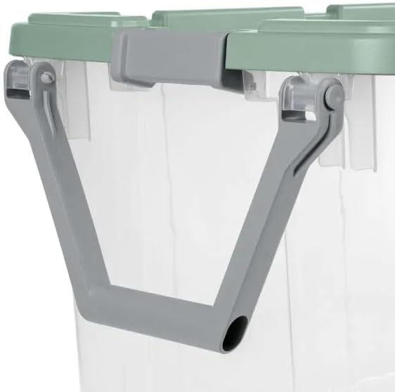 4-Pack Industrial Tote Heavy-Duty Clear Storage Bins w/Sage Green Lids and Wheels 40 Gallon - Stackable Organizing Containers for Home Garage Office and Basement