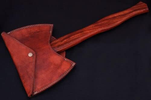 Handemade Damascus Steel Blade Double Head Functional Tomahawk Axe Rose Wood Handle