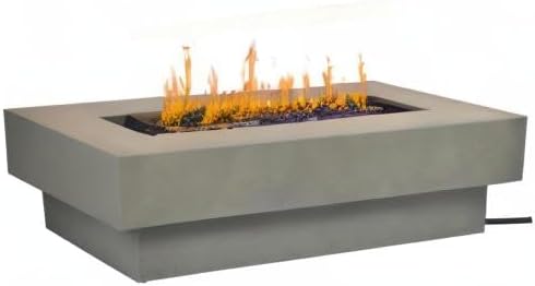 Outdoor Low Profile Fire Table 48-inch Rectangle Propane Gas Fire Pit Table 50000 BTU Modern Firepit w/Lid Glass Rocks Cover Pre-Attached 10ft Propane Hose Flint Gray
