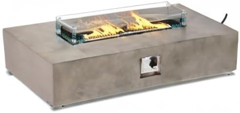 COSIEST Outdoor Propane Fire Pit Table 56-inch x 28-inch Rectangle Gray Concrete-Like Finish Certified 50000 BTU Stainless Steel Burner w Blue Fire Glass Wind Guard Raincover