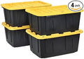 27 Gallon Heavy Duty Storage Tote with Lid Black and Yellow reusable made with heavy-duty recycled plastic