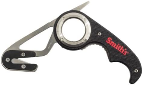 Smith's 51103 Folding Gut Hook &amp Seatbelt Cutter - Stainless Steel Razor Cutting Blade - GFN Textured Handle - Lightweight Compact + Portable - Sheath w/Pocket Clip
