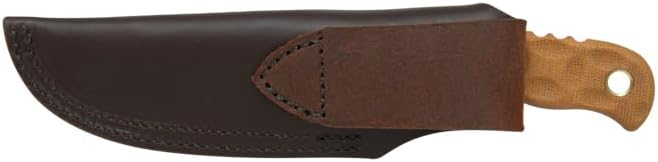 TOPS Knives Tex Creek 69 Full Tang Fixed Blade- Coyote Tan Coating Blade Finish- Brown Leather Sheath w/Belt Loop (Tan Canvas Micarta Handle)
