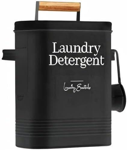 Simplation Modern Farmhouse Laundry Detergent Container for Laundry Room Decor and Accessories Metal Laundry Pods Container Laundry Powder Holder for Laundry Room Organization (Black)