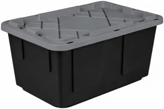Tough 27 Gallon Plastic Storage Bin with Snap Lid Stackable Lockable Set of 8 Heavy-Duty Durable Multi-Purpose Storage Containers for Indoor &amp Outdoor Use (Gray and Black)
