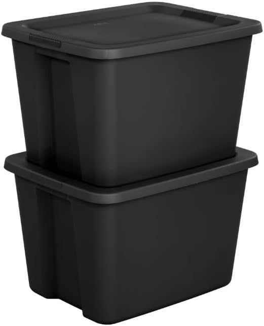 Large Storage Bin 18 Gallon Plastic Storage Container with Snap-On Lid Black 2 Pack