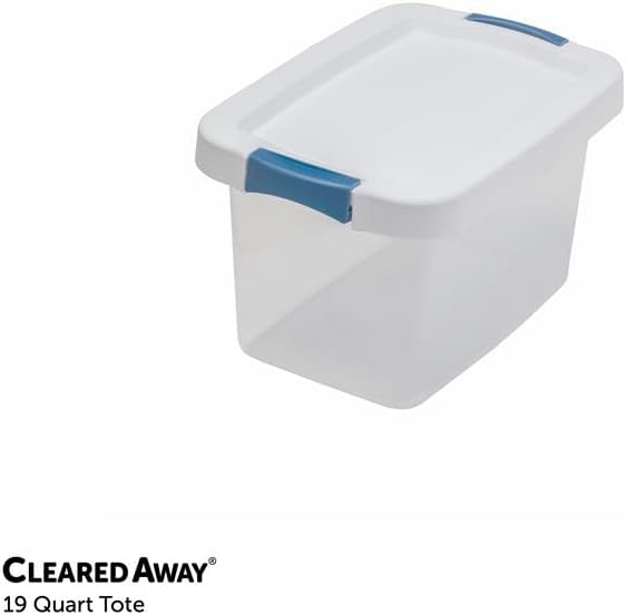 CENTREX CX Cleared Away 19-Quart Medium-Strength Clear Storage Container &amp Latching Lid 4 Pack (10.2”H x 17.1”W x 11.7”D) Stackable Transparent Storage and Organization Tote Plastic Bin