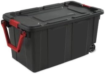 40 Gallon Wheeled Industrial Tote Plastic Storage Bin Black Set of 2