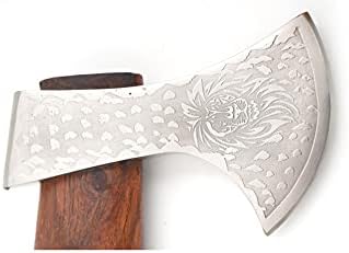 Hand Forged Viking Bearded Axe – 1075 High Carbon Steel Handmade Medieval Style Camping &amp Hunting Axe with Ash Wood Handle and Leather Sheath (Lion)