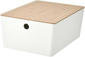 White Storage Box with Bamboo Lid – 10¼ x 13¾ x 6” – Stackable Organizer for Home Office or Closet