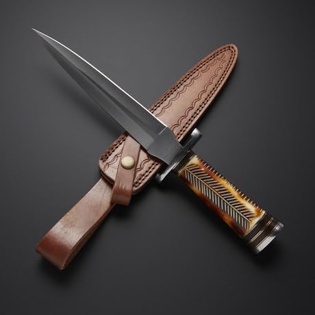 Custom Handmade D2 Steel FireFlash Knife Dagger Knife Outdoor Fixed Blade Knife Forged Camel Bone with Rosewood Handle Leather Sheath
