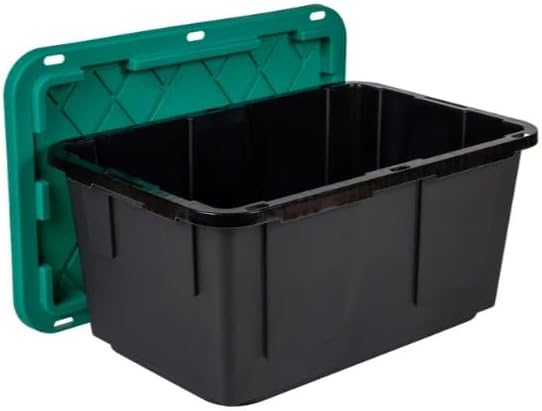 Tough 27 Gallon Plastic Storage Bin with Snap Lid Stackable Lockable Set of 8 Heavy-Duty Durable Multi-Purpose Storage Containers for Indoor &amp Outdoor Use (Green and Black)