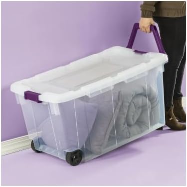 40 Gallon Wheeled Industrial Tote with Drip-Resistant Lid Ergonomic Handle and Large Wheels Heavy-Duty Storage Solution Set of 2