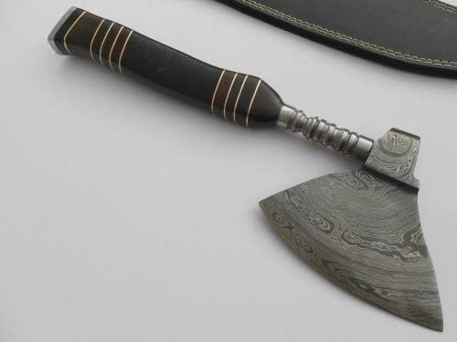 Handmade Damascus Viking Axe Bearded Axe Chopping Axe11 Buffalo Horn Handle Axe. Hand Forged Woodsman Axe