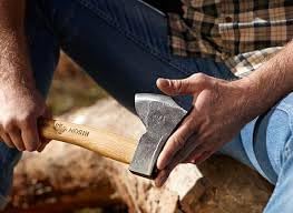 Bison Hatchet 1879 500 g I Allrounder 330 mm Long for Forest Camping &amp Outdoor I Hand Forged I Triple Safety Wedging with Genuine Leather Cutting Protection Natural