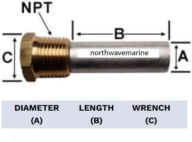 Engine Zinc Anode 1/2 NPT x 2 Compatible with 130-6628 &amp 68241 Cummins Marine Engine Fit Model 6BT 6BTA 4BT 6CTA QSB5.9 QSC8.3 QSM11