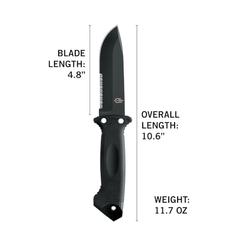 Gerber Gear LMF II Infantry Survival Knife Made in USA Military Grade Tactical Fixed Blade with Serrated Edge Shock Absorbing Handle Molle Sheath and Sharpener Coyote Brown
