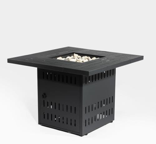 AJ Enjoys 34'' Propane Fire Pit Table 50000 BTU Detachable Tabletop Fire Table with Steel Lid Laval Rocks Deck Safe Fire Pit Gas Fire Pits for Outside Patio