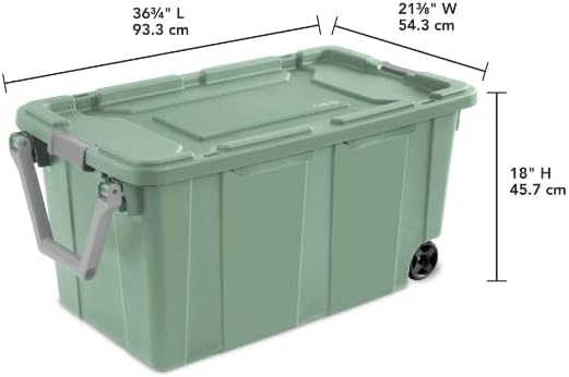 2PCS 40 Gallon Industrial Tote Plastic Storage Bins Wheeled Large Storage Box Set Green
