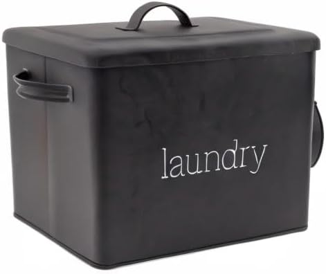 AuldHome Design Enamelware Laundry Powder Container (Black) Enamelware Detergent Bin w/ Scoop