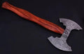 Handemade Damascus Steel Blade Double Head Functional Tomahawk Axe Rose Wood Handle