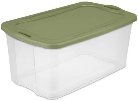 Extra Large 120 Quart Storage Bin - Green Clear Plastic Container with Snap-On Lid - Carry Handles - Heavy Duty Stackable Design for Garage Holiday Decor &amp Sports Equipment
