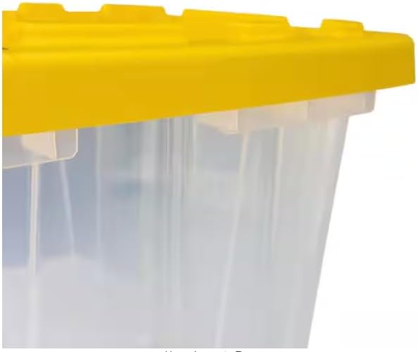 Heavy Duty Storage Tote Container Clear with Yellow Lid 9 Gallon Capacity Tough Plastic Construction