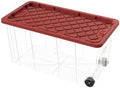 77 Gallon Tough Storage Tote with Wheels in Clear with Red Lid KC23384