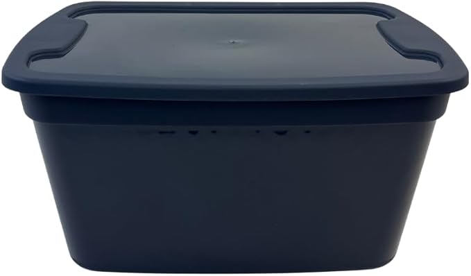 Edge Plastics 5 Gallon Classic Storage Tote 6 Pack durable storage in for home or garage with secure snap lid designed for stacking (6 Ink 5 Gallon)