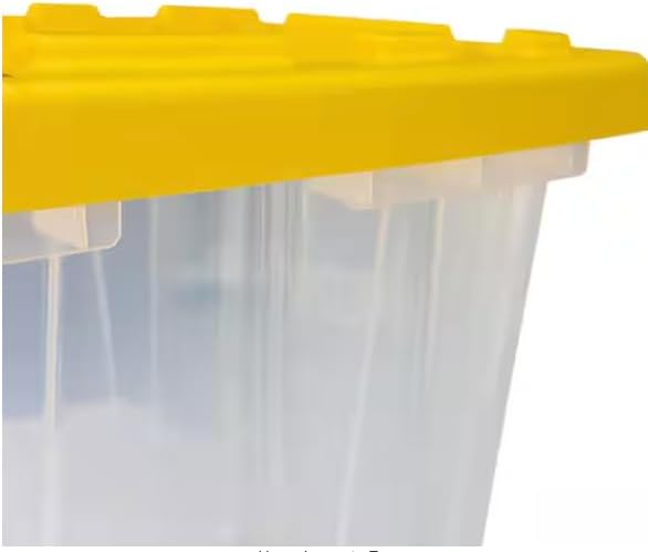 Heavy Duty Storage Tote Container Clear with Yellow Lid 9 Gallon Capacity Tough Plastic Construction