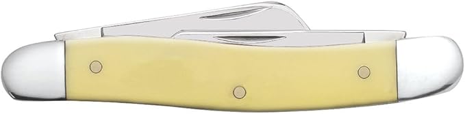 Case XX WR Pocket Knife Medium Stockman Yellow Synthetic Handle Carbon Steel Blades Length Closed: 3 5/8 Inches W/Sharpening Stone