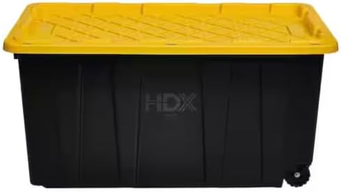 77 Gallon Tough Storage Tote with Wheels Black with Yellow Lid